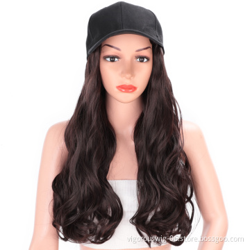Baseball Hat Wig Long Wave curly Brown Wholesale Black Women Wig Hats Hair Wavy Extensions Wig